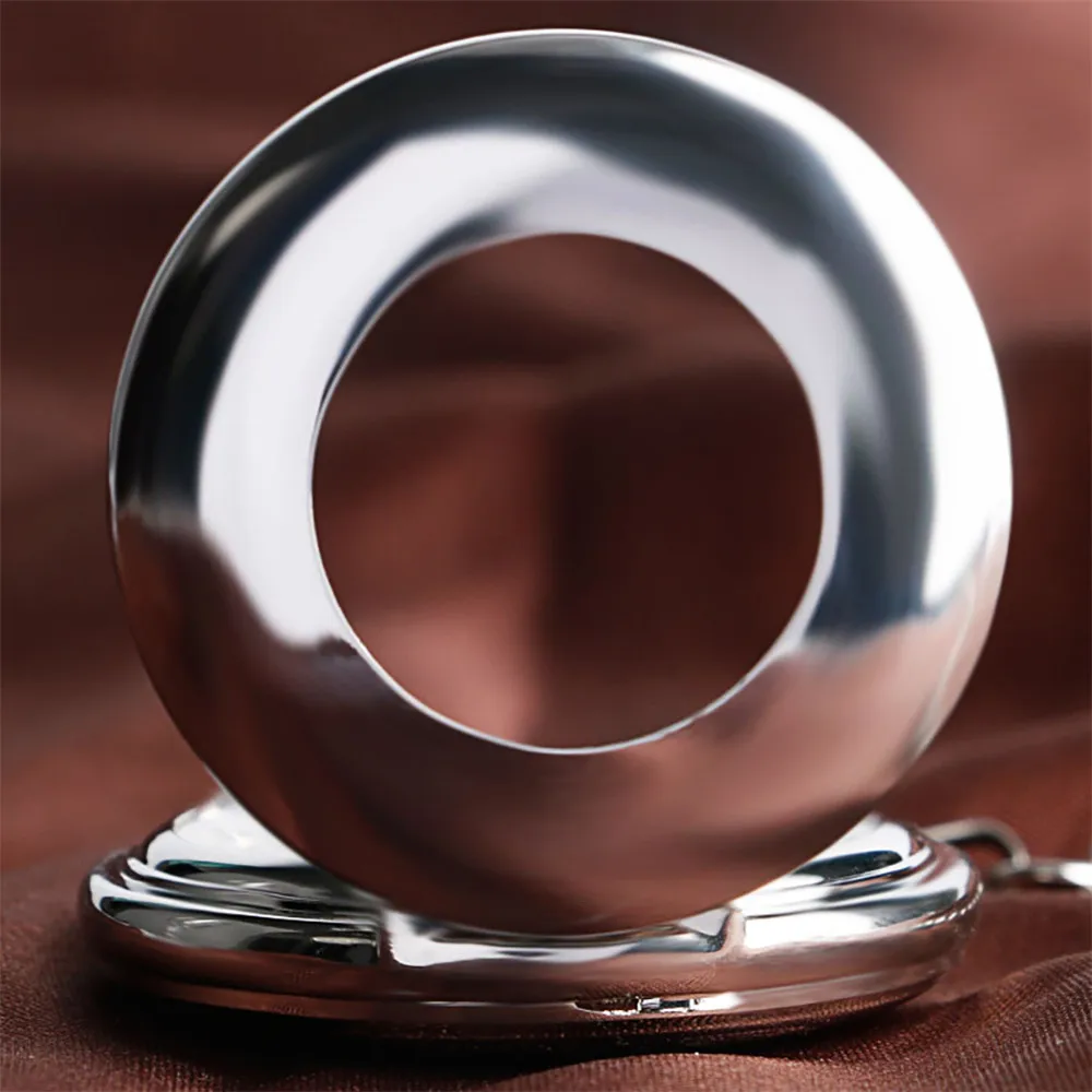 Đánh Bóng Mịn Bạc/Đen/Đồng Tự Cuốn Cơ Đồng Hồ Bỏ Túi Vòng Tròn Rỗng Bao Retro Tự Động Mặt Dây Chuyền Đồng Hồ