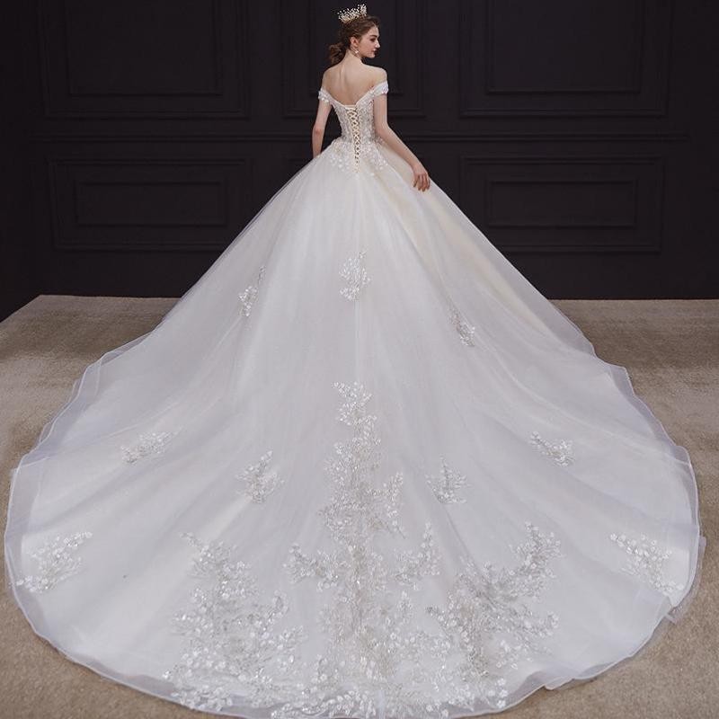 Robe De mariée De luxe faite à la main, avec traîne, en dentelle, à fleurs, élégante, épaules dénudées, Robe De bal, personnalisée