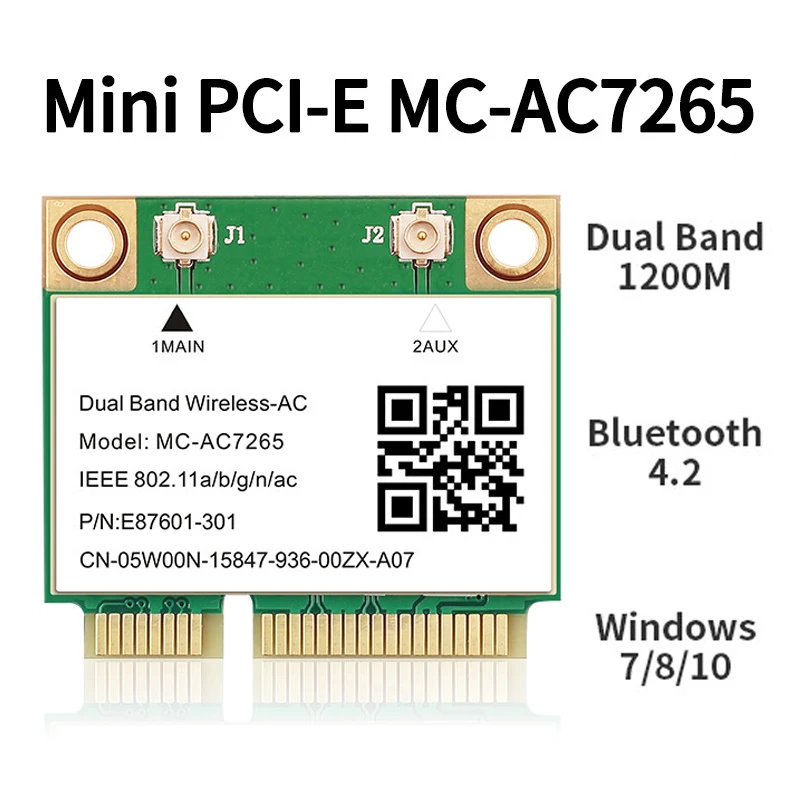 1200Mbps Bluetooth 4.2 Half Mini PCI-E Wifi Kaart MC-AC7265 Draadloze 802.11ac 2.4G 5Ghz Voor Laptop Win 7 810 11