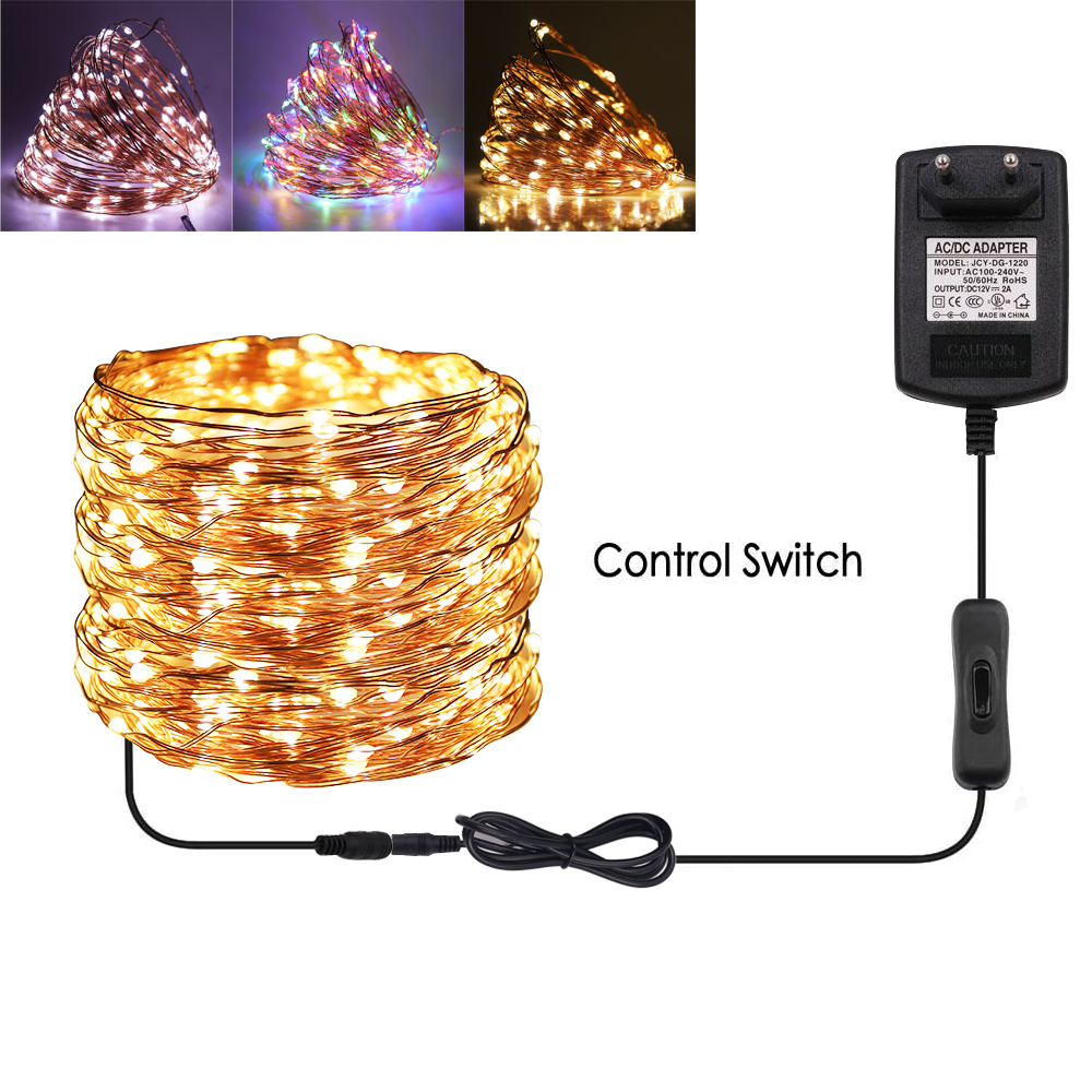 DC12V LED String Licht Fee Lichter 10m 20m 30m Kupfer Draht Girlande Led Weihnachten Licht Warm Weiß/weiß/RGB mit Power Adapter