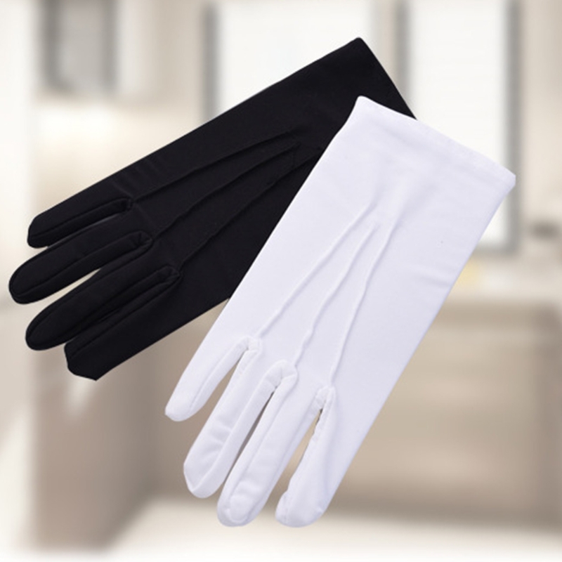 Áo Thun Mỏng Màu Đen Trắng Diễu Hành Găng Tay Unisex Chính Thức Tuxedo Trang Phục Danh Dự Vệ Găng Tay Hở Ngón Đồng Xu Trang Sức Bạc Kiểm Tra