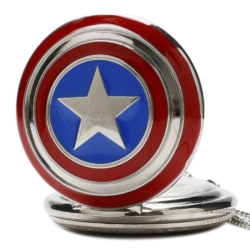 Кварцевые карманные часы Marvel Captain America Stars Shield с подвеской и цепочкой