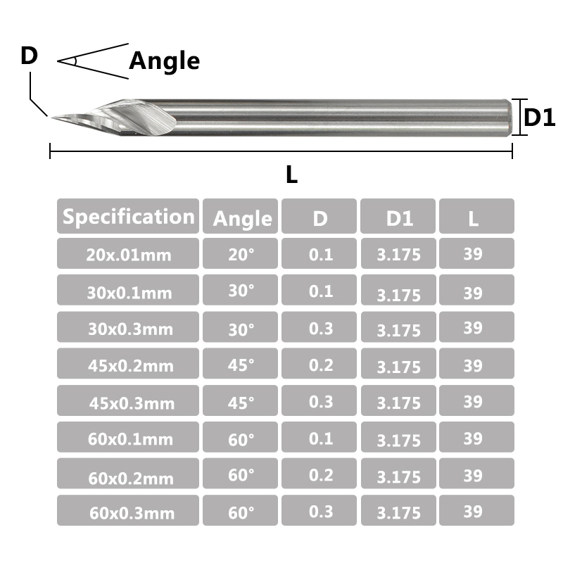 1pc 3.175 millimetri Gambo V Forma Punta Intagliare Fresa 20/30/45/60 Gradi Fresa In Carburo di Tungsteno Router Bit PCB 3D Punta di Incisione
