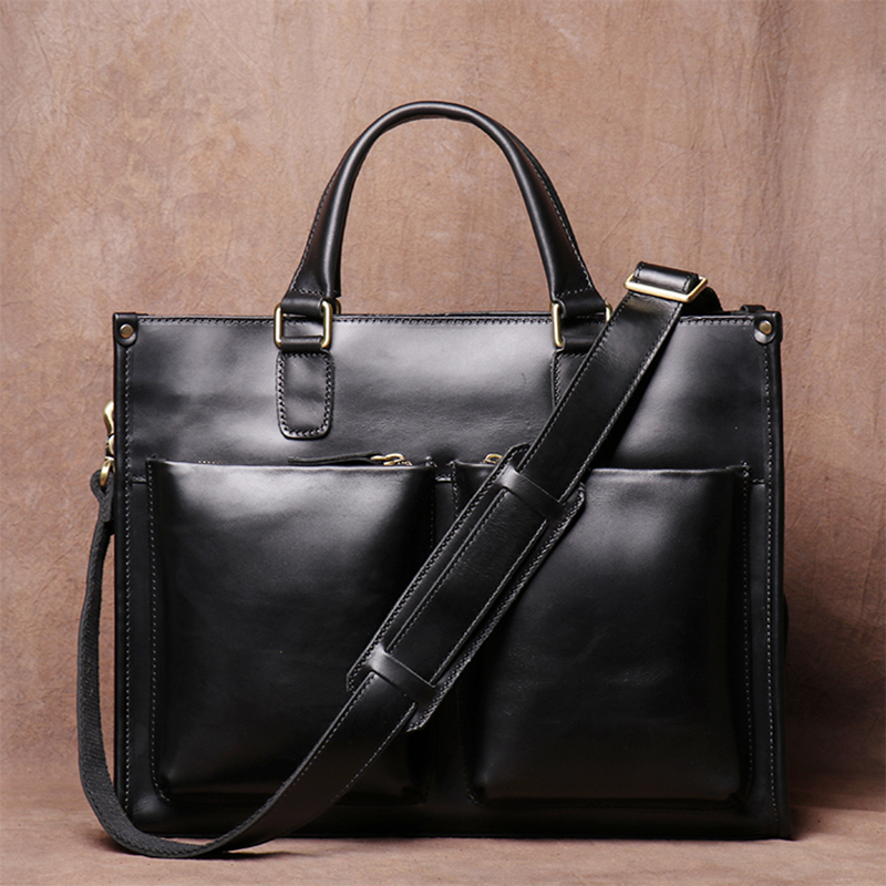 ZRCX-Bolsa de ombro de couro genuíno para homens, pasta marrom, bolsa vintage, moda empresarial, Crazy Horse, bolsa para laptop 16"
