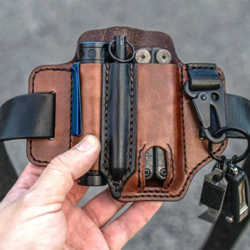 Funda de cuero multiherramienta, organizador de bolsillo, cinturón de almacenamiento, riñonera para acampar con llavero, cinturón, linterna, Camping al aire libre también