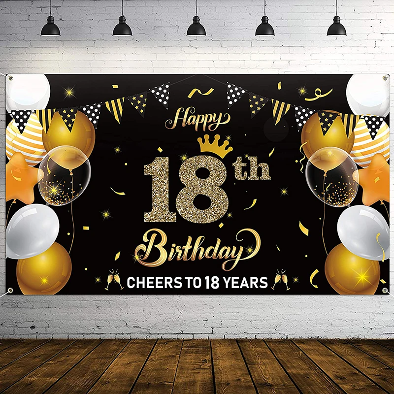 18th Happy Birthday Backdrop Banner Cheers to 18 Years Background Party Decorations Gift for Teens Outdoor Photo Booth Props
