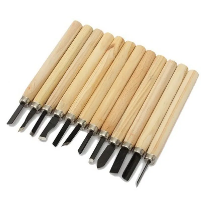 12 Chiếc Chuyên Nghiệp Khắc Gỗ Đục Dao Tay Bộ Dụng Cụ Cơ Bản Chi Tiết Khắc Woodworkers Gouges