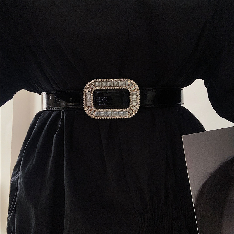 Fajas de cuero PU con hebilla de diamantes para mujer, corsés femeninos, cinturón ancho de decoración, moda de pasarela, R302