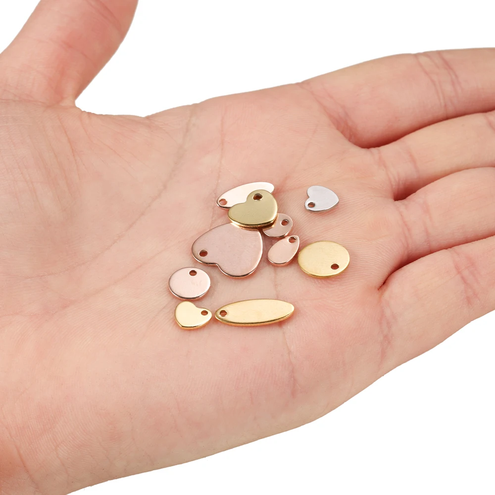 10-50 Con Vàng Thép Không Gỉ Tùy Chỉnh Dog Tag Hình Trái Tim Hình Bầu Dục Tẩy Trống Charm Mặt Dây Chuyền Quyến Rũ Cho DIY bộ Trang Sức Làm Cho Vật Dụng