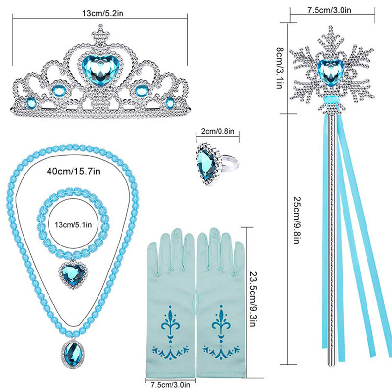 Elsa Princess อุปกรณ์เสริมถุงมือ Wand Crown ชุดเครื่องประดับ Elsa วิกผมสร้อยคอ Braid สําหรับชุดเจ้าหญิงเสื้อผ้า COSPLAY Dress UP