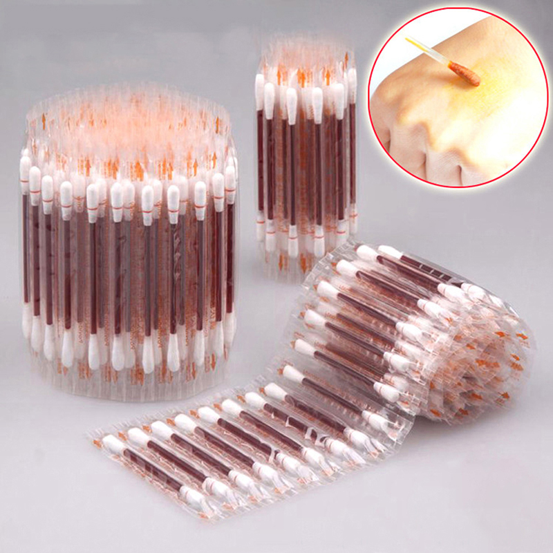 10 ชิ้นทิ้งไอโอดีนทางการแพทย์ผ้าฝ้าย Swab บ้านฆ่าเชื้อฉุกเฉิน Double Head Buds เคล็ดลับจมูกหูทําความสะอาด
