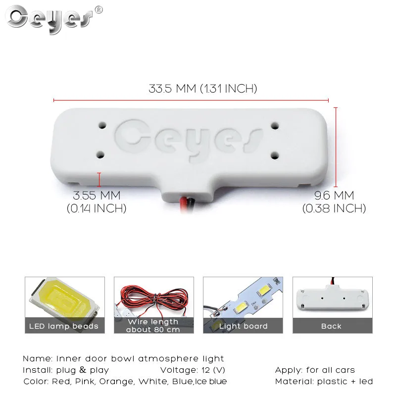 Ceyes 12V รถประตูชามไฟตกแต่งอัตโนมัติบรรยากาศภายในโคมไฟต้อนรับ 4 ชิ้น Universal Low Power สีสัน LED Strip