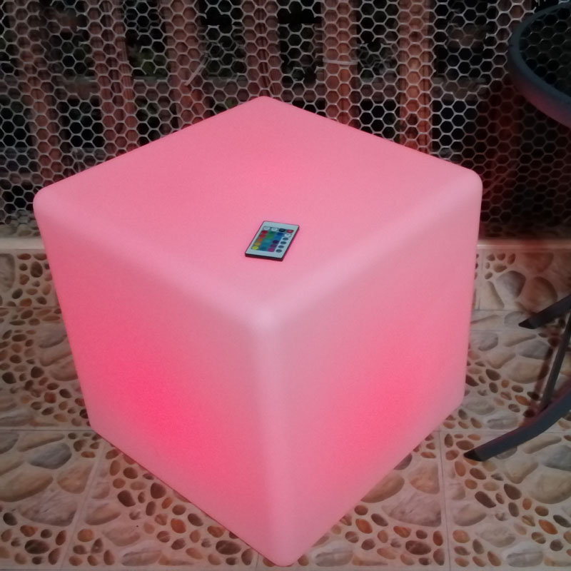 LED Square Cube Stool, Luz Assento cúbico, cadeira brilhante, Pátio Stool, 40-50cm, 1.31-1.64FT, 1Pc