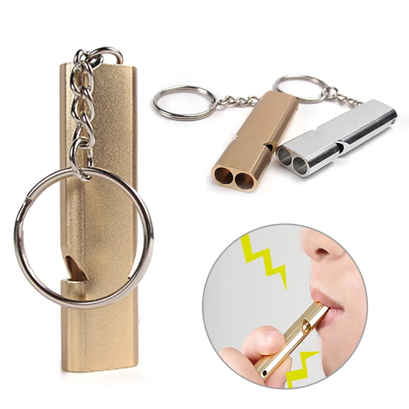 Dual-Ống Sống Còn Huýt Sáo Di Động Nhôm An Toàn Khóa Huýt Sáo Dành Cho Leo Núi, Cắm Trại Sinh Tồn Khẩn Cấp Móc Khóa Nhiều Dụng Cụ
