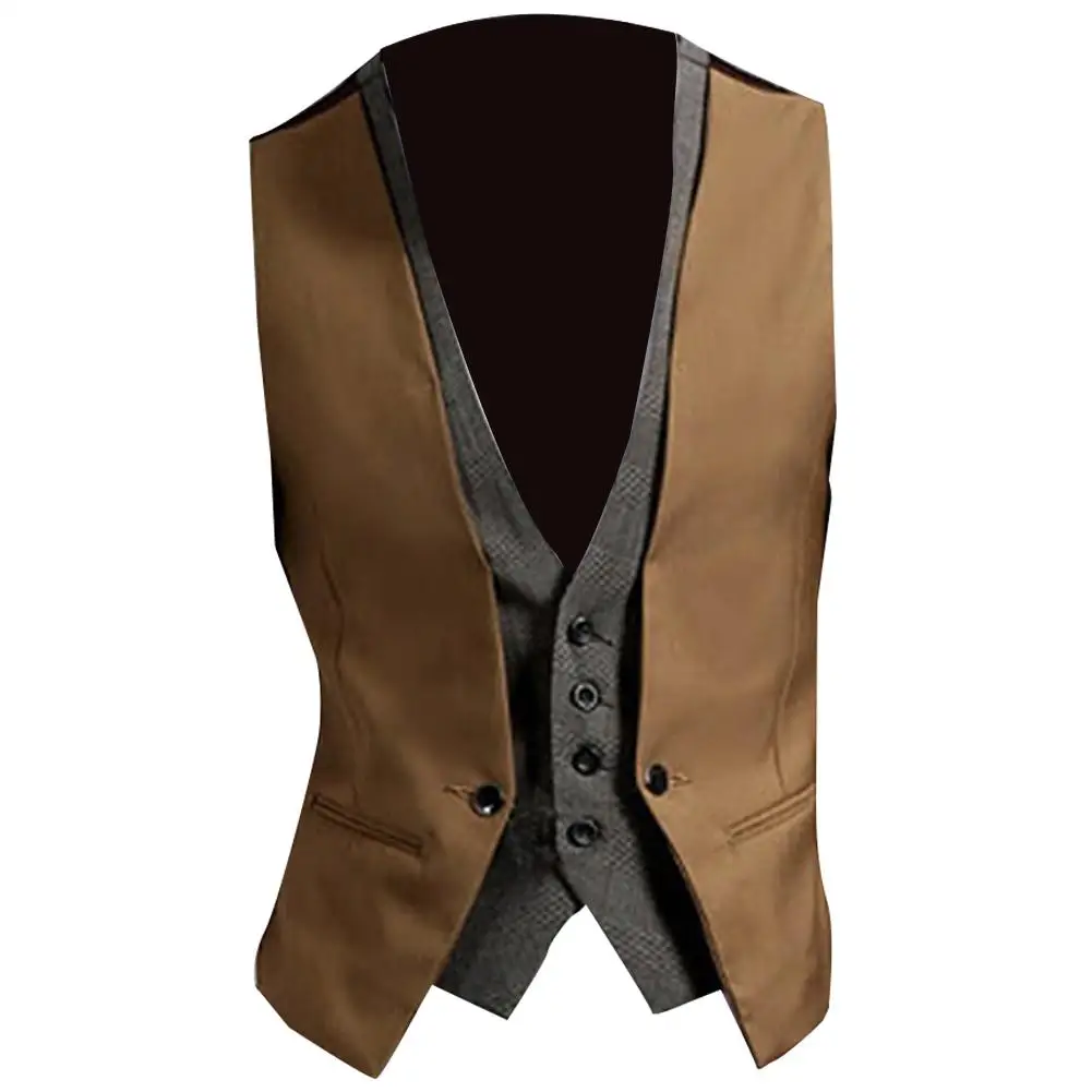 Chaleco Formal para hombre, chaleco de negocios de Color sólido con un solo botón, chaleco falso de dos piezas con cuello en V, chalecos informales ajustados para hombre