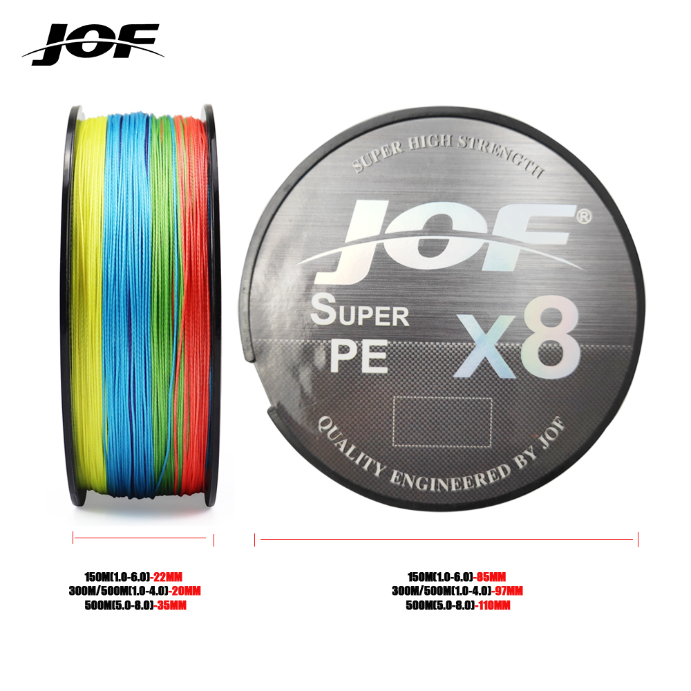 Línea de pesca JOF de 8 hebras, 150M, 300M, 500M, línea de pesca multifilamento, accesorios de pesca, cable trenzado para pesca de carpa