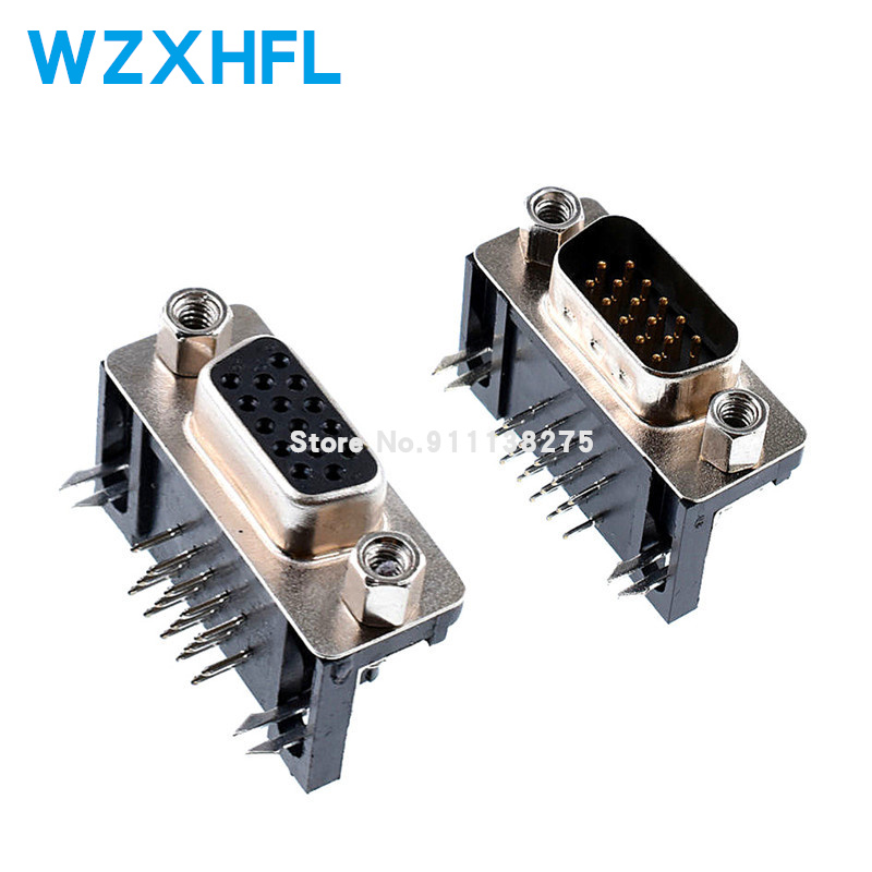 10PCS DB15 DR15 3 Reihen Parallel Port 15 Pin D Sub Weiblich Männlich 15 Weg PCB 90 Grad Stecker DB15 Buchse Stecker VGA Adapter