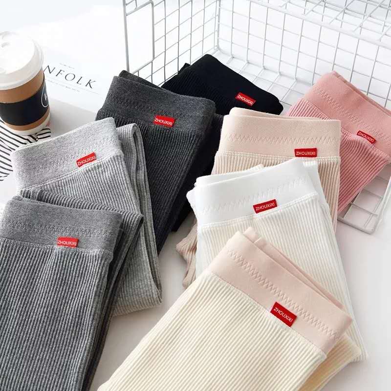 Leggings com nervuras para mulheres 2023 cintura alta outono inverno quente legging algodão moda casual rosqueado 2xl calças pretas sexy leggins