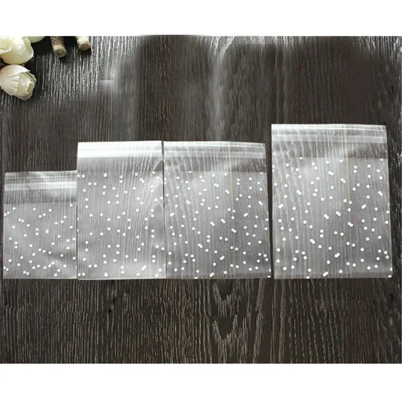 100 ชิ้น/ล็อตจุดโปร่งแสงพลาสติกบรรจุภัณฑ์คุกกี้ Cupcake Wrapper Self Adhesive กระเป๋าวันเกิดงานแต่งงานตกแต่ง