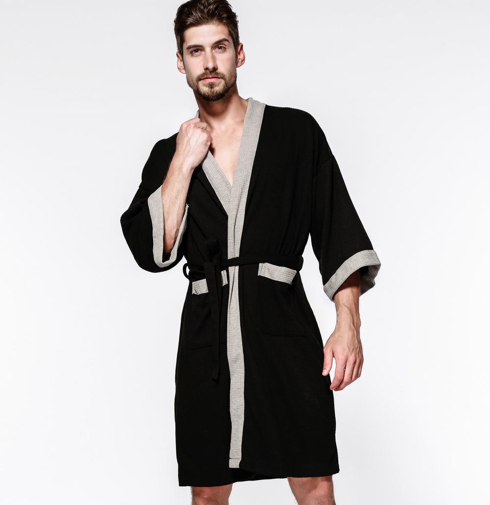Bawełniana waflowa męska szlafrok Kimono bielizna nocna para czarna szata bielizna nocna luźna dorywczo Sauna Yukata wiosna lato odzież domowa