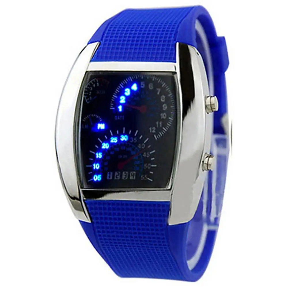 ขายร้อน!!!ใหม่มาถึง Cool รอบยาง Speedometer รถ Turbo ดิจิตอลนาฬิกาข้อมือ LED
