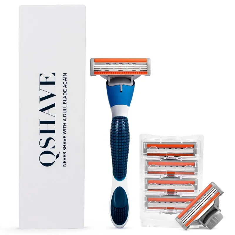 Qshave Thương Hiệu Xanh Dương Dao Cạo Râu Với Lưỡi Dao Máy Cạo Râu Cho Nam X3 Lưỡi Dao