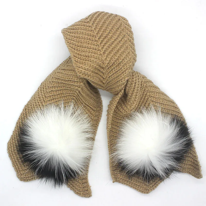 Trẻ Em Dệt Kim Khăn Mũ Bộ Sang Trọng Mùa Đông Ấm Áo Croptop Mũ Và Khăn Thật Lông Pom Beanie Mũ Khăn Choàng bé Trai Và Bé Gái