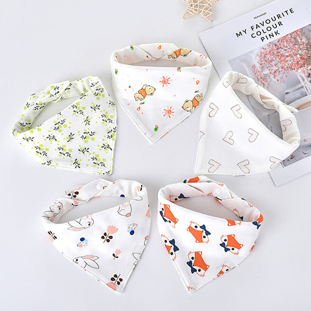 5 unids/lote Baberos para bebé, Baberos triangulares de algodón doble con estampado de dibujos animados, toalla para Saliva, delantal de alimentación para bebés y niñas, Baberos Bandana de algodón