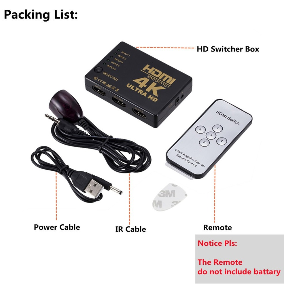 LccKaa HDMI-Tương Thích Switcher 4K HD1080P 5 Cổng HD Công Tắc Nút Chọn Bộ Chia Với Trung Tâm Điều Khiển Từ Xa IR Cho HDTV DVD TV BOX