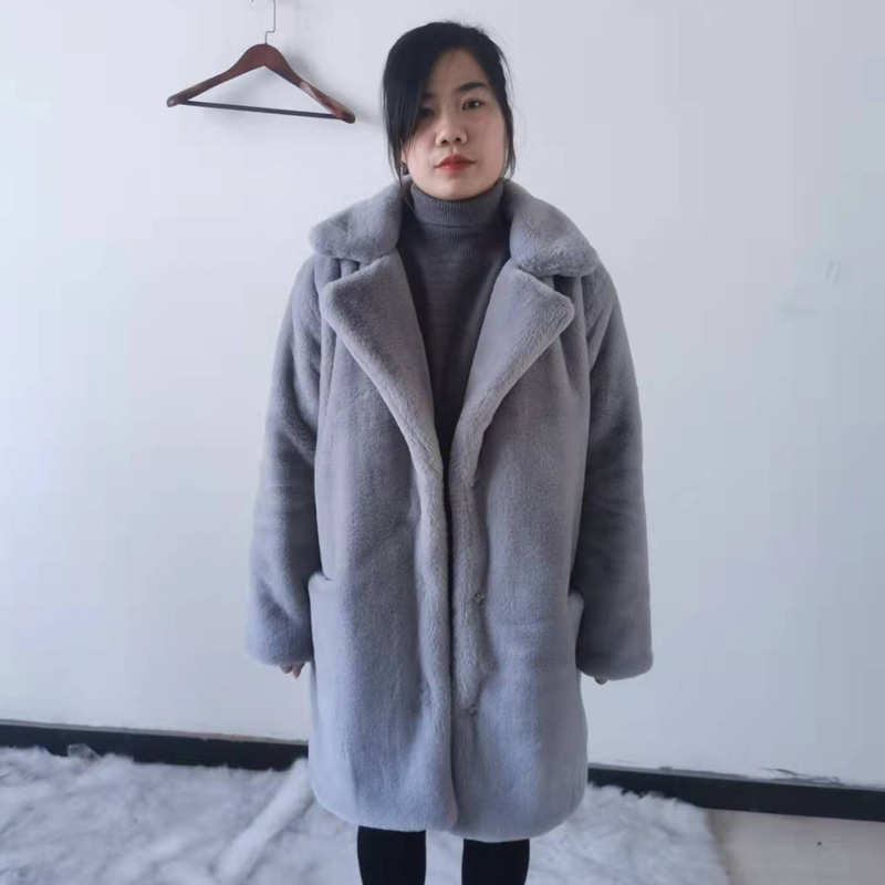 女性のための暖かくて厚い冬の毛皮のコート,長い生地のコート,襟付き,新しいコレクション2022