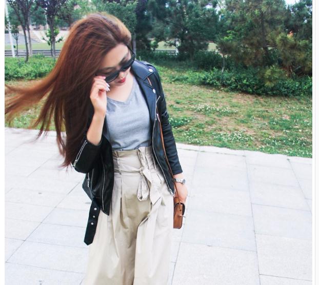 Da Miễn Phí Vận Chuyển, Chính Hãng Người Phụ Nữ Slim Áo Da. Thời Trang Motorbiker Kích Thước Châu Á Nữ Áo Da Cừu Thương Hiệu Plus