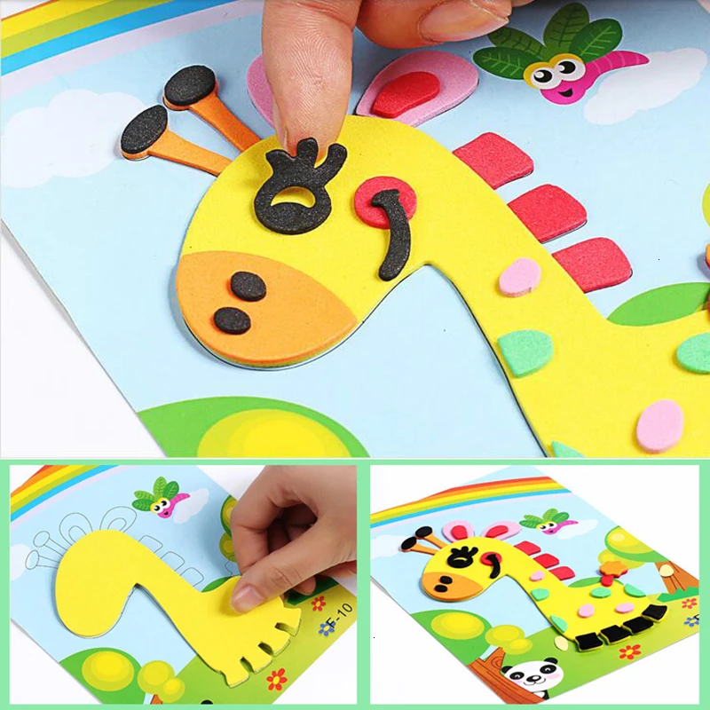 10Pcs 3D EVA 폼 스티커 퍼즐 만화 동물 20 스타일 DIY 수제 조기 학습 교육 완구 어린이를위한 어린이 선물