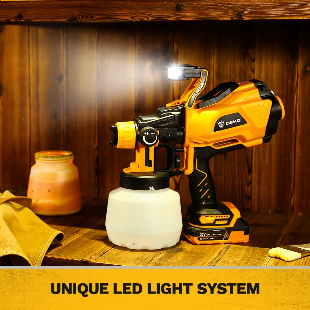 DEKO HVLP Spray Gun with LED Light & 3 Nozzle 1200ml Large Capacity High Power Electric Paint Sprayer for Home DIY