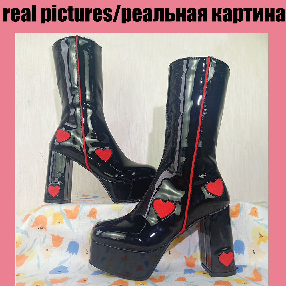 DoraTasia Sepatu Bot Wanita Pertengahan Betis Ukuran Besar 35-43 Mewah Sepatu Bot Hak Tinggi Tebal Platform Sepatu Baru Musim Gugur Fashion Wanita