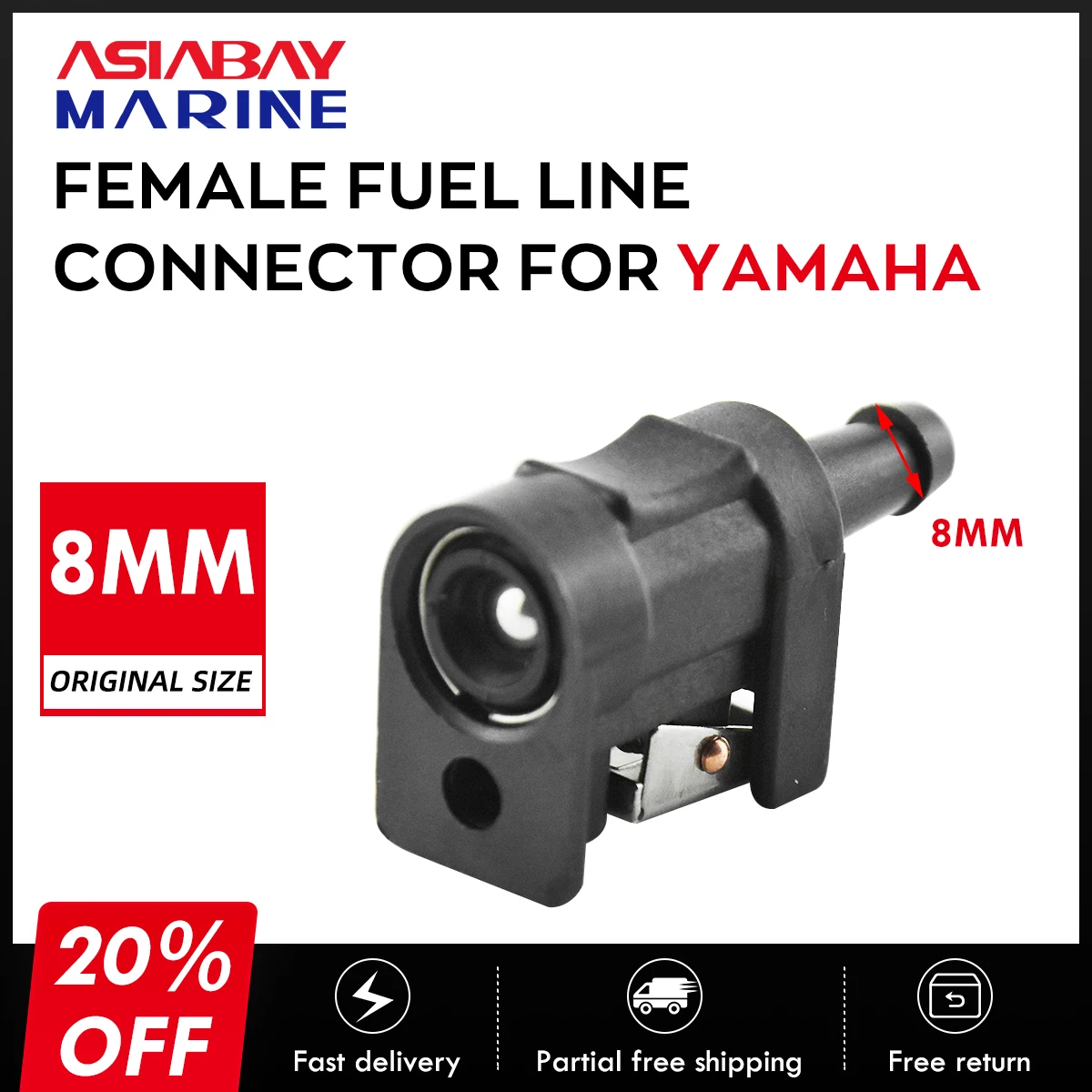 Adaptateur de raccords de connecteur de tuyau de carburant femelle, 8mm 5/16 pouces, pour moteur hors-bord Yamaha Parsun Hidea, tuyau de moteur, accessoires de bateau