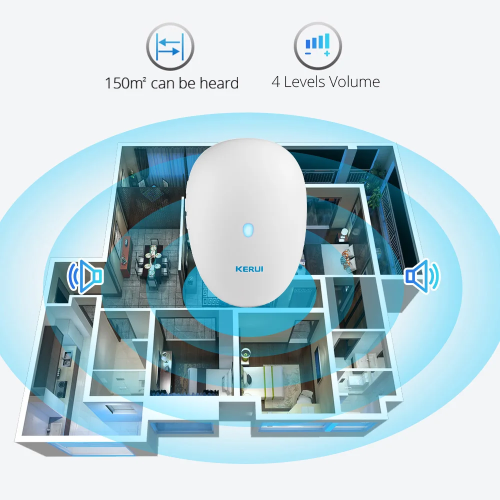 KERUI-timbre de casa inteligente M521, sistema de interfono de seguridad inalámbrico, 57 Chime, 100m, Control remoto con batería, botón de puerta Powerd
