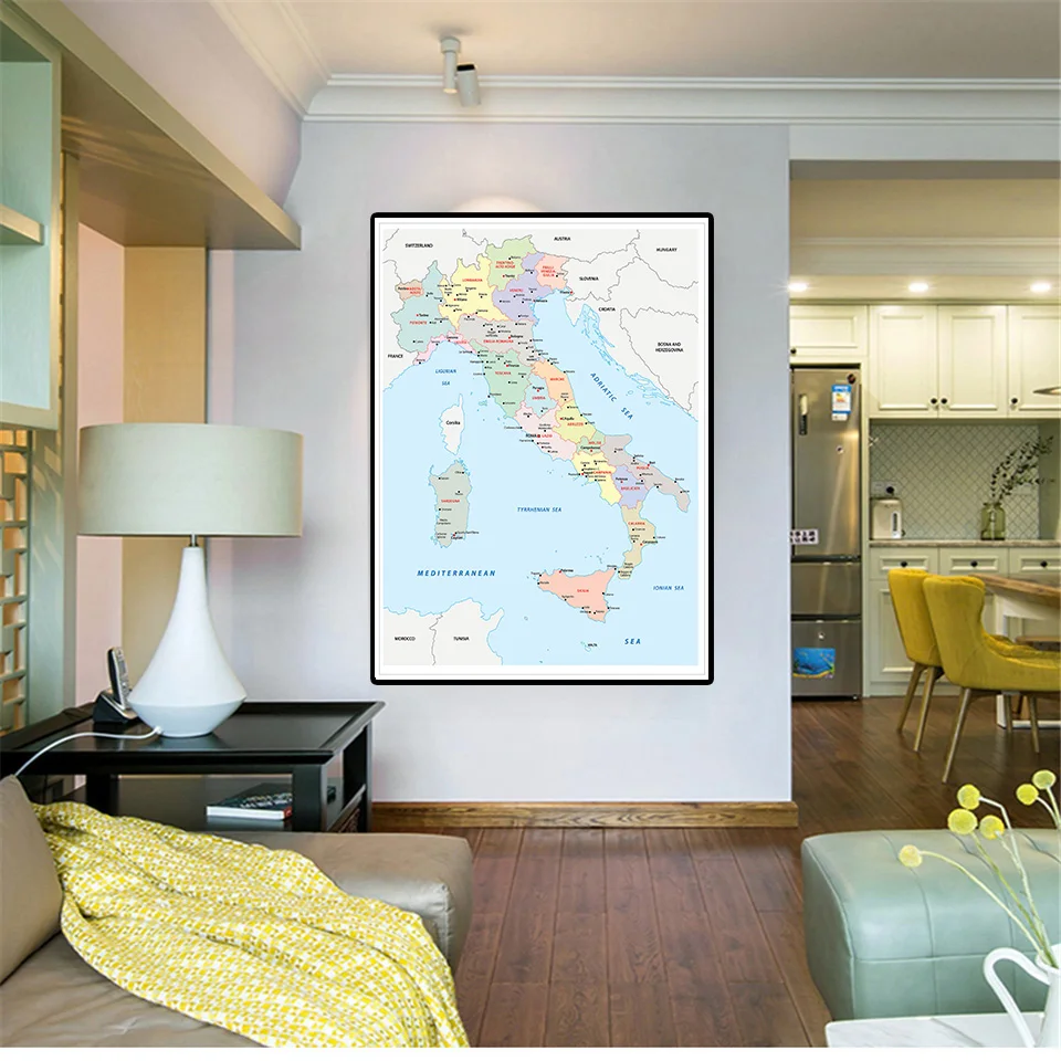 60*90Cm Bản Đồ Chính Trị Của Ý Hiện Đại Trang Treo Tường Tranh Vải Lớp Học Trang Trí Nhà Đồ Dùng Học Tập trong Tiếng Ý