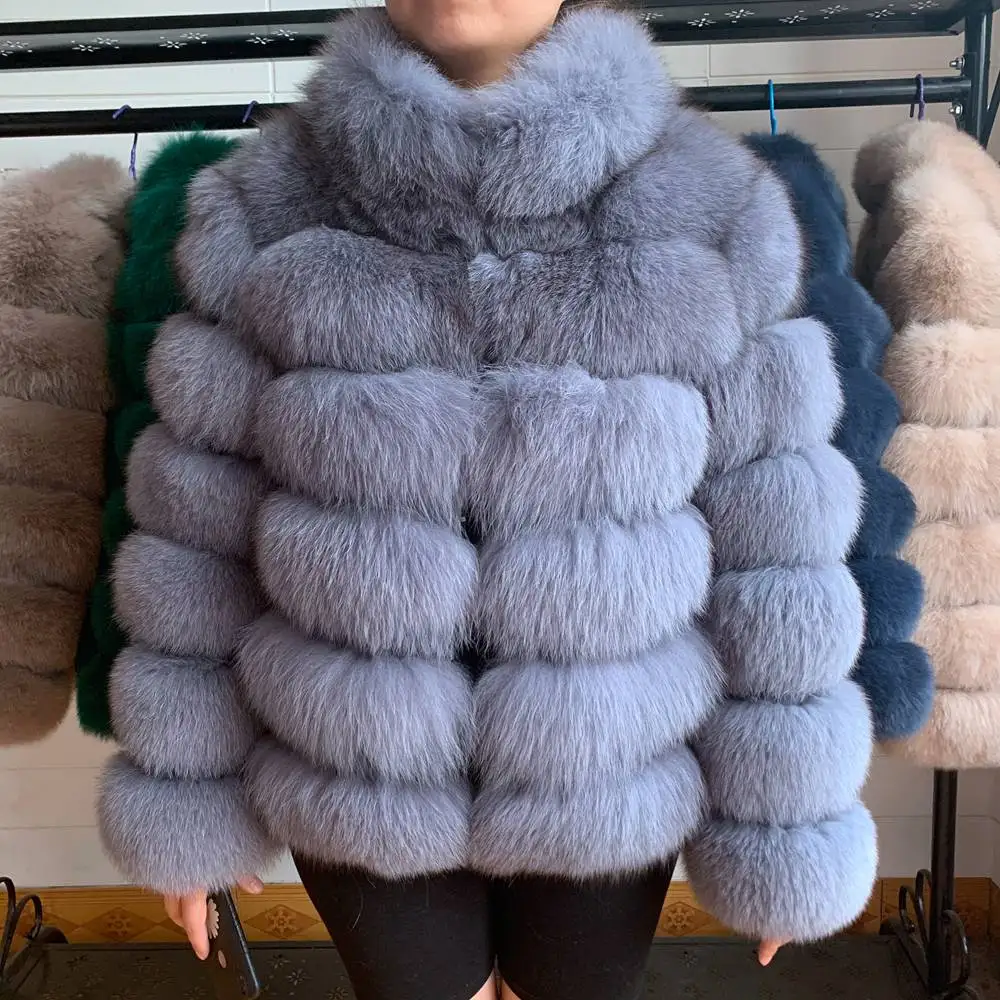 Europäische frauen winter dicke warme echt fuchs pelz stehkragen mode mantel luxus frauen echt fuchs pelz jacke marke echt fuchs pelz