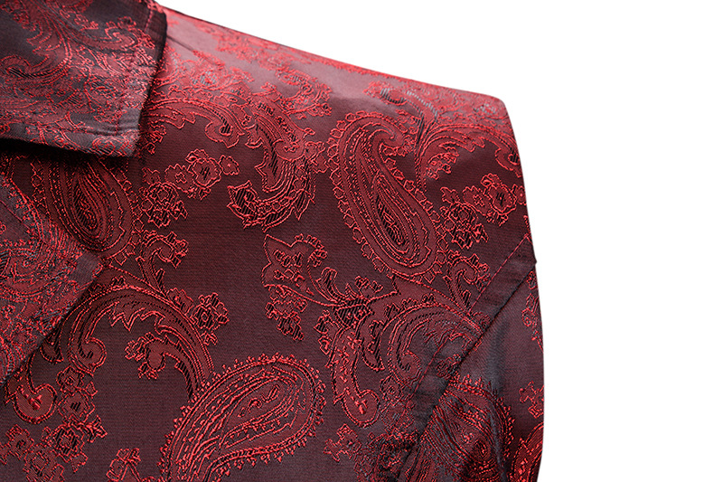 ไวน์แดง Paisley Jacquard ยาวเสื้อกั๊กผู้ชาย Double Breasted Lapel Brocade เสื้อกั๊กเสื้อกั๊ก Mens Gothic Steampunk แขนกุด Tailcoat