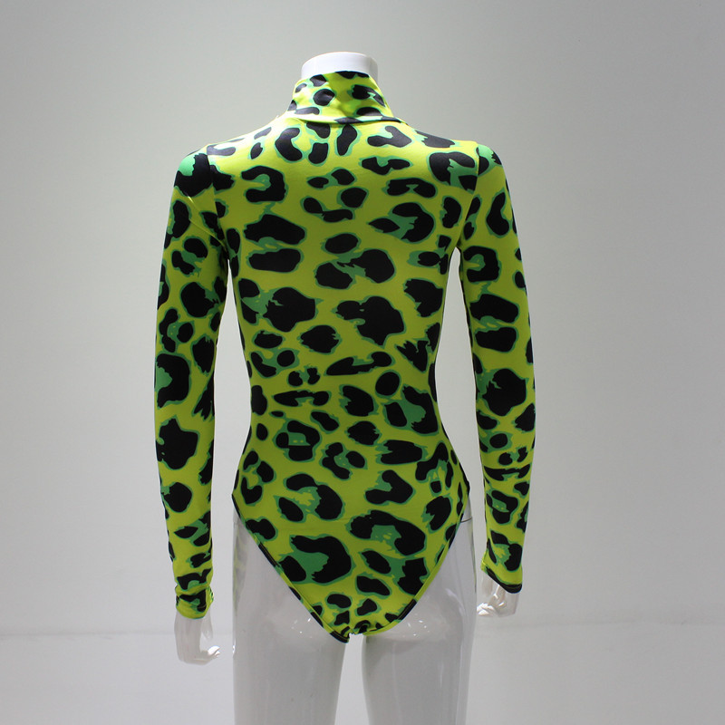 BKLD-Body de leopardo de manga larga con cuello alto para mujer, mono de entrenamiento de una pieza, ropa ajustada para fiesta y discoteca, otoño 2020