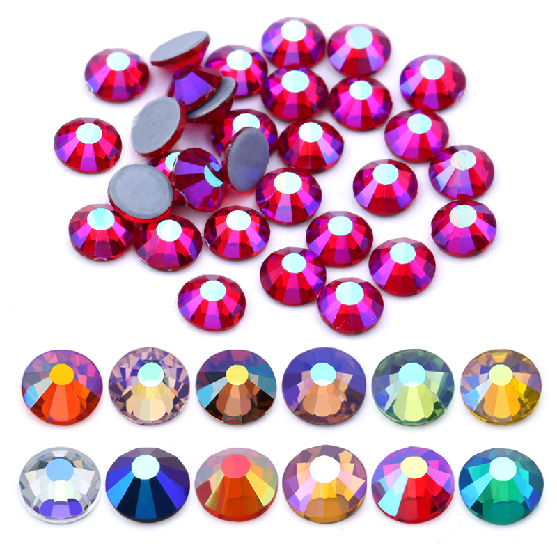SS6-SS30 Đa sắc màu Pha Lê AB Nóng Sửa Pha Lê Siêu Lấp Lánh Strass Sắt Trên Ren Móng Tay Nghệ Thuật Vải may