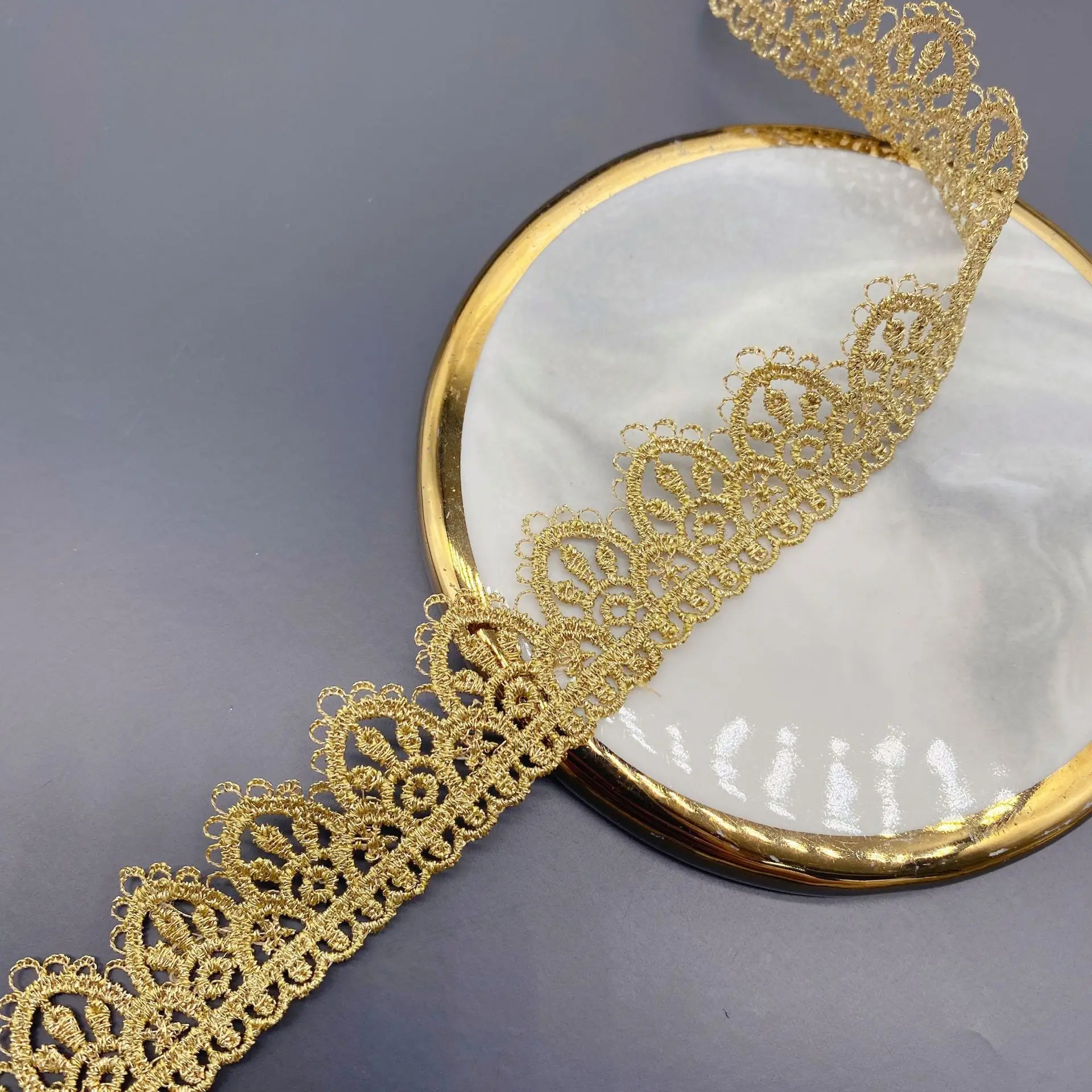 Telas de encaje de hilo dorado Unilateral, accesorios de ropa Lolita DIY