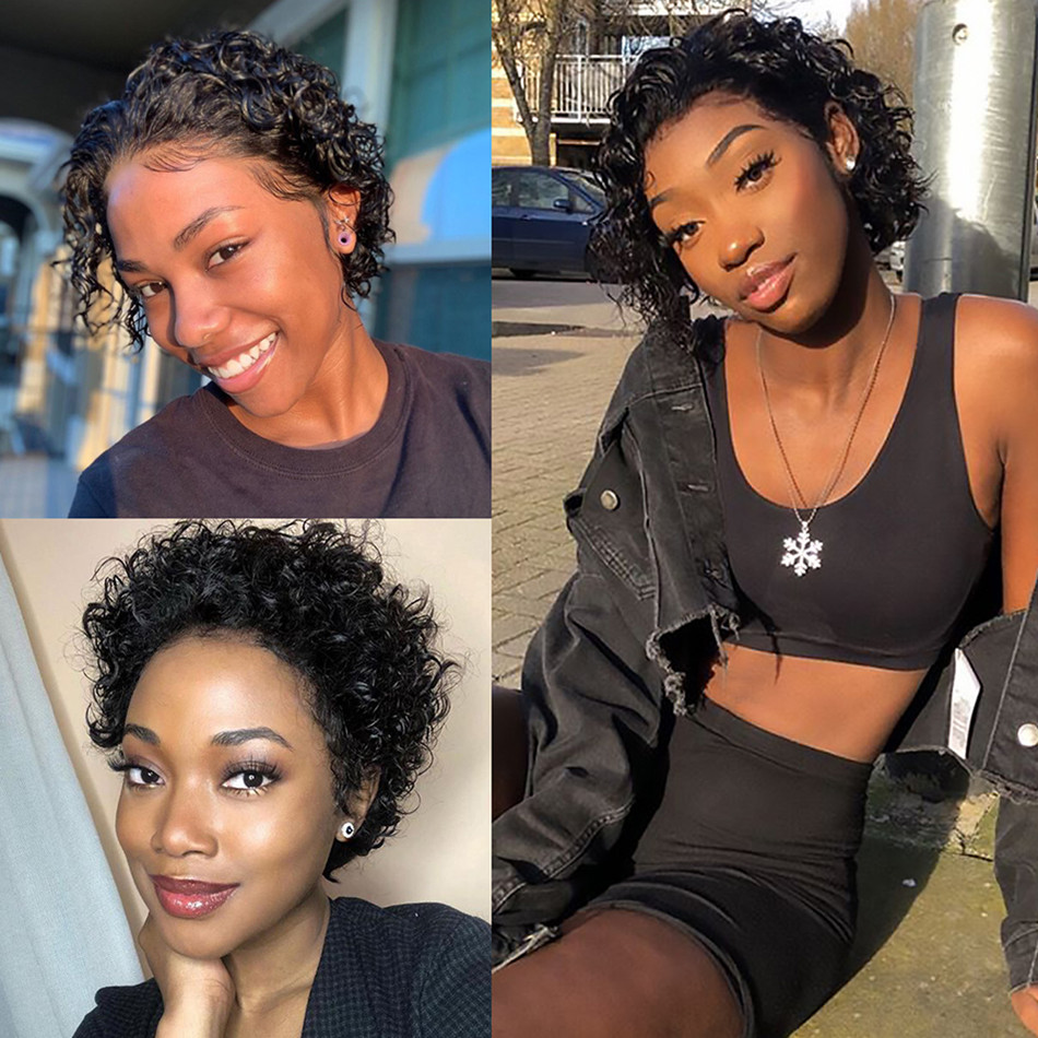99J Borgoña resaltar color miel corto rizado corte Pixie peluca de encaje Pre desplumado Bob peluca 13x2 pelucas de cabello humano rizado frontal de encaje