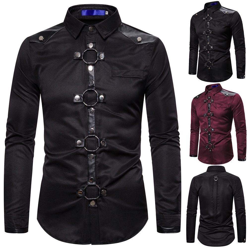 Männer Neue Goth Stil Niet Einfarbig Cargo Hemd Slim Fit Party Sänger Bühne Streetwear Für Männer Kleidung