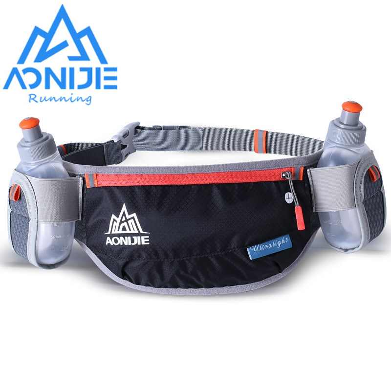 AONIJIE-riñonera para correr para hombre y mujer, cinturón de hidratación, botella impermeable para correr, riñonera con dos botellas de agua de 250ml