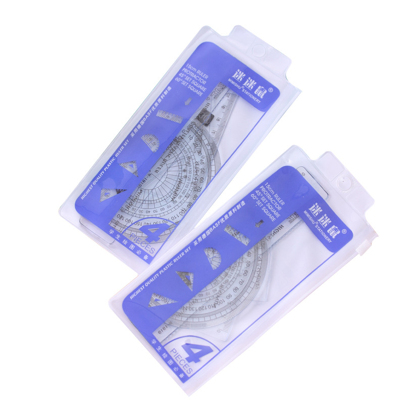 Линейка-транспортир пластиковая, 4 шт./комплект