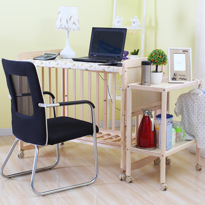 6 in 1 Baby Bett Set, Infant Krippe Wiege & Bewegen Regal, Höhe Kann Einstellen Kinderbett Mit Räder