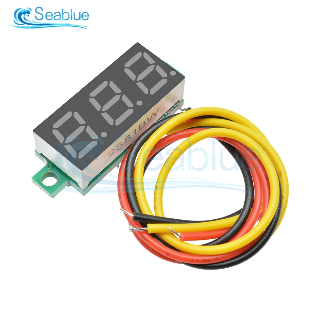 Voltímetro Digital LED CC de 0,28 pulgadas, medidor de voltaje de 0-100V, Detector de voltaje de energía móvil para coche, 12V, rojo, verde y azul, 5 uds.