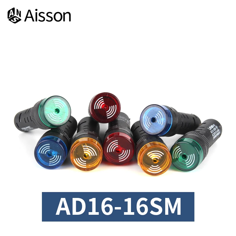 1 Máy Tính AD16-16SM 12V 24V 220V 16Mm Flash Đèn Tín Hiệu Đèn LED Hoạt Động Còi Bíp Báo Động Báo xanh Đỏ Vàng Xanh Dương