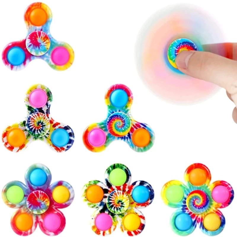 ตลก Tie Dye ง่าย Fidget Spinner Finger Push Bubble Hand Spinner สําหรับ ADHD ความวิตกกังวลความเครียดบรรเทา Sensory Party Favor สําหรับเด็ก